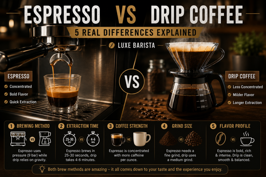 Espresso vs Drip Coffee: 5 Real Differences Explained Luxe Barista